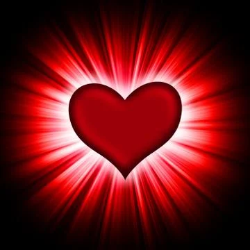 Red heart with rays on a black Stock Photos