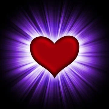Red heart with rays on a black Stock Photos