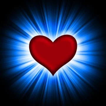 Red heart with rays on a black Stock Photos