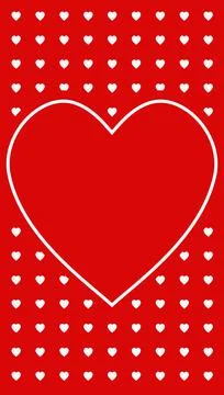 Red heart on a red background with white little hearts pattern. Frame with sp Stock Illustration