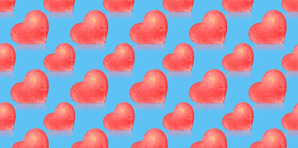Red heart with reflection seamless pattern, valentine. Illustrazione stock