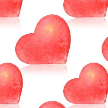 Red heart with reflection seamless pattern, valentine. Stock Photos
