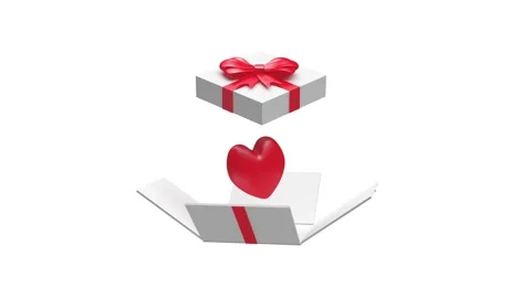 Red heart rising from opening gift box, 3D animation. Видео 337061973