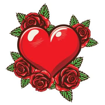 Red heart with roses Stockillustratie
