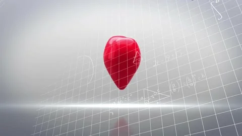 Red heart rotating on grid, math notes growing, arrow striking, breaking into Stock Footage 330563752