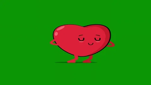 Red heart running green background arms legs green screen animated chromakey Vídeo Stock 314067121