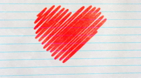 Red Heart Scribble Animation on White Lined Notebook Paper Video stock 60061798