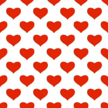 Red heart seamless pattern in pixel art style. Valentine's Day background. Stock Illustration