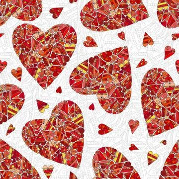Red heart seamless pattern - Valentine's day vector design. Zendoodle stile Stock Illustration
