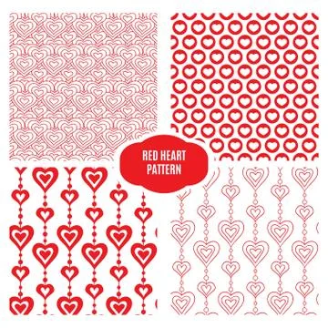 Red heart set vector seamless pattern Stock Illustration