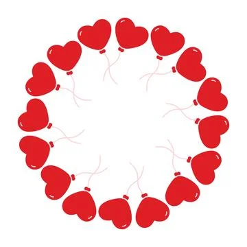 Red Heart shape balloon on string Circle frame border St Valentines Day Illustrazione stock