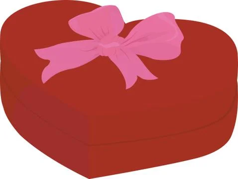 Red heart shape box with cap isolated on white background pink bow Stock Illustration