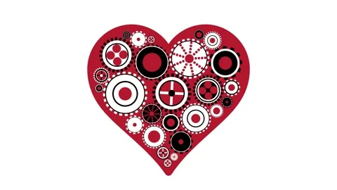 Red heart shape filled with interlocking black and white mechanical gears o.. Vídeos de archivo 283535352