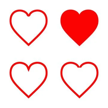 Red Heart Shape Line and Solid Icons Vector Set Stock Illustration