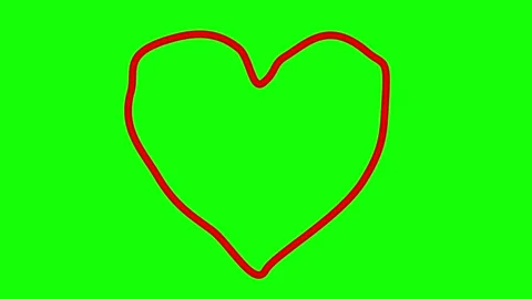 Red heart shape line art animation on green screen representing Valentine's Day Stock Footage 264007758