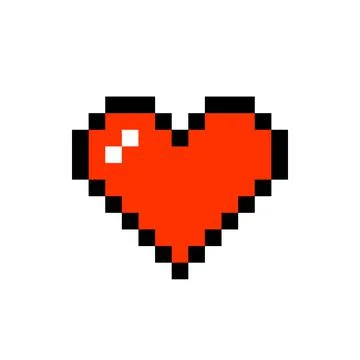 Red heart shape pixel art icon isolated on white Stock Illustration
