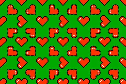 Red heart shape pixel art seamless pattern Stock Illustration