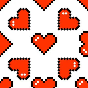 Red heart shape pixel art seamless pattern Stock Illustration