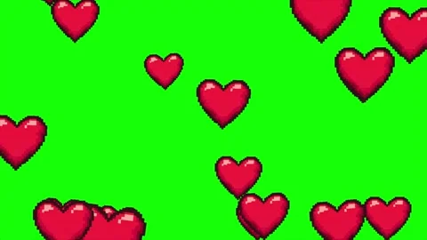Red heart shape pixel icon particles animation on green screen Stock-Footage 303390256