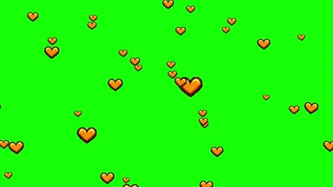 Red heart shape pixel icon particles animation on green screen Stock Footage 303390258