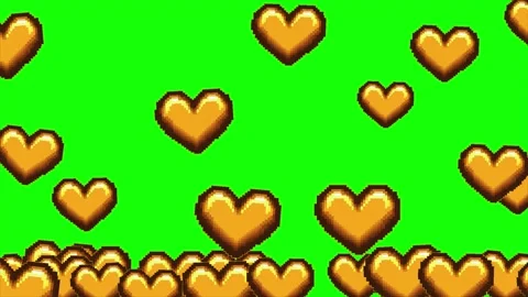 Red heart shape pixel icon particles animation on green screen Stock Footage 303390309