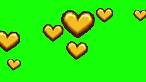 Red heart shape pixel icon particles animation on green screen Stock Footage 303390314