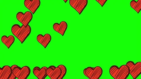 Red heart shape pixel icon particles animation on green screen Stock Footage 303390328