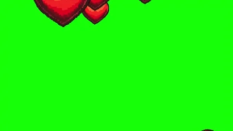 Red heart shape pixel icon particles animation on green screen Stock Footage 303390329