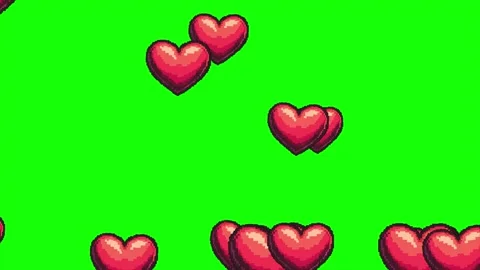 Red heart shape pixel icon particles animation on green screen Vídeo Stock 303390375