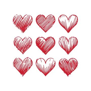 Red Heart Shape Sets Vector Design Romantic &amp; Elegant Love Symbols Ilustración de archivo