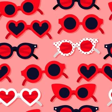Red heart shape sunglasses seamless pattern Stock Illustration