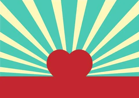 Red Heart shape on a Sunrays Illustration with Valentine's Day concept Stock Illustration