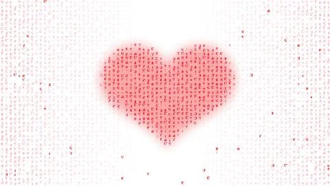 Red heart shape symbol by digital binary code sign Stock Illustration