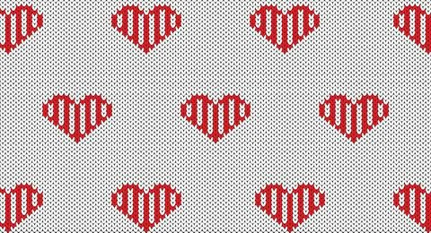 Red heart shape on white, Festive Sweater Design. Seamless Knitted Pattern Stock Illustration