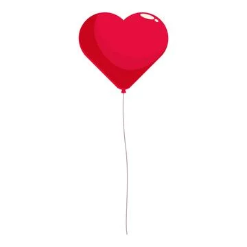 Red heart shaped balloon floating with string on white background Stock Illustration