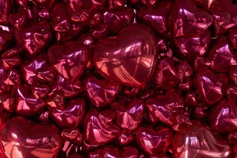 Red heart shaped balloons background for Valentines Day celebration 库存照片