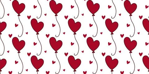 Red heart shaped balloons create seamless pattern Stock Illustration