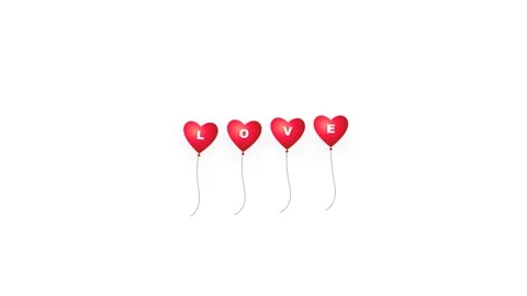 Red Heart Shaped Balloons Floating with Love Text 4K Stock Footage 339029152