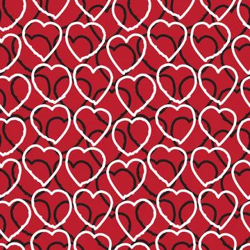Red Heart shaped brush stroke seamless pattern background Stock Illustration