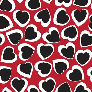 Red Heart shaped brush stroke seamless pattern background Stock Illustration