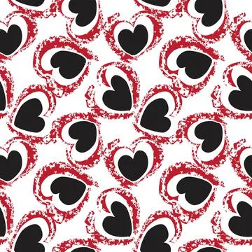 Red Heart shaped brush stroke seamless pattern background Stock Illustration