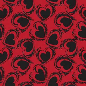 Red Heart shaped brush stroke seamless pattern background Stock Illustration