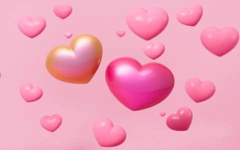 Red heart shaped bubbles flying in the pink background. Valentine's Day bac.. Stock-Illustration