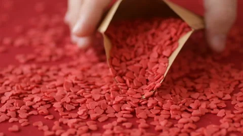 Red heart shaped confetti fall out valentine card Stock Footage 147033000
