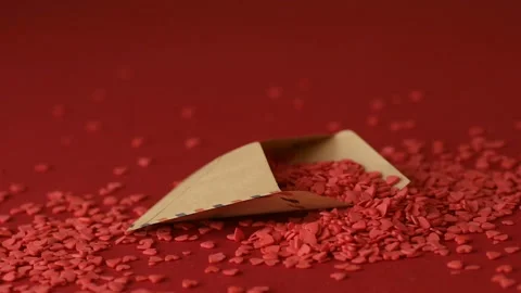 Red heart shaped confetti fall in valentine card Stock Footage 147033146