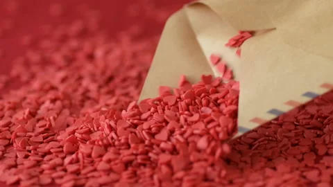 Red heart shaped confetti fall out valentine card Stock Footage 147033164