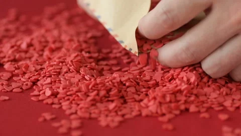Red heart shaped confetti fall out valentine card Stock Footage 147033836