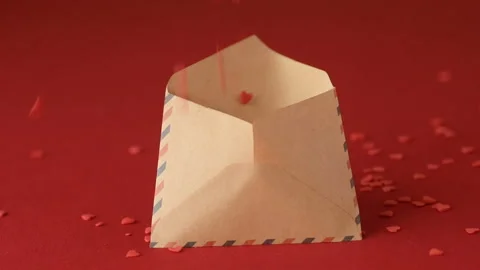 Red heart shaped confetti fall in valentine card. Stock Footage 147037488