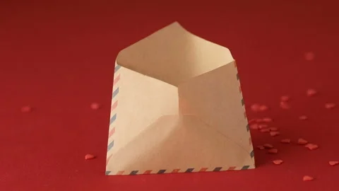Red heart shaped confetti fall in valentine card Stock Footage 147037598