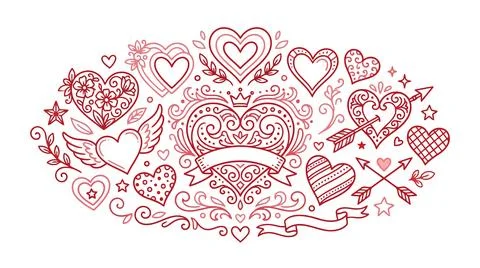Red heart-shaped decorative pattern illustration Stock Illustration